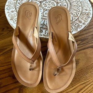 Olukai sandals tan/camel size 10 2” wedge